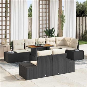 Conjunto de Sofá de Jardim vidaXL | 9 Peças | Preto Rattan Sintético - 1