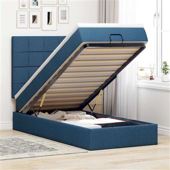 Cama Otomana com colchão & LEDs vidaXL | Tecido Azul 100x200 cm - 1