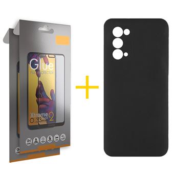 Pack 2 x Película de Vidro Temperado Full + Capa skyhe  Oppo A74 5G Silicone Líquido - Preto - 1