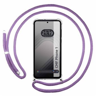 Capa suspensa TUMUNDOSMARTPHONE transparente para Nothing CMF Phone 1 com cabo roxo - 1
