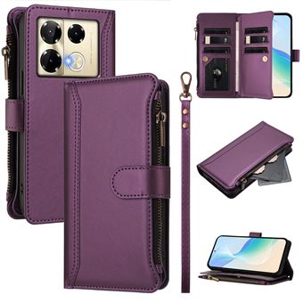 Capa FOXDOCK para Infinix Note 40 Pro Plus 5G | Pele Premium | 9 Compartimentos para Cartões | Alça de Pulso Amovível - Roxo - 1
