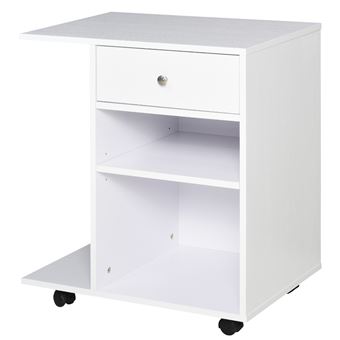 Armário Vinsetto para Impressora de Escritório com Rodas | 2 Compartimentos | Gaveta | Suporte para CPU | 60 x 40 x 68,5 cm - Branco Listrado de Madeira - 1