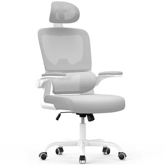 Cadeira de Escritório Bigzzia com Apoio para a Cabeça e Apoio Lombar | Regulável em Altura - Cinzento - 1