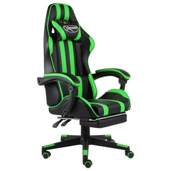 Cadeira Gaming vidaXL com apoio pés couro artificial preto/verde - 1