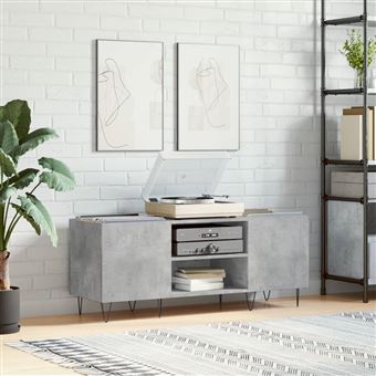 Armário para Discos vidaXL | 121x38x48 cm | derivados madeira cinza-cimento - 1