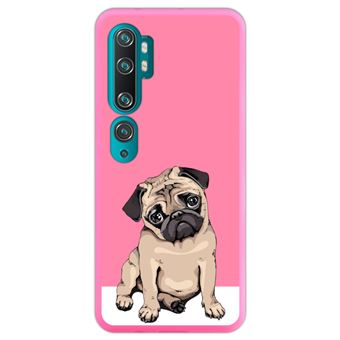 Capa Hapdey para Xiaomi Mi Note 10 - Note 10 Pro - CC9 Pro | Silicone Flexível em TPU | Design Filhotes de cachorro bege Pug posando 1 - Rosa
