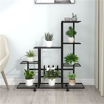 Suporte de Vasos vidaXL com Rodas | 94,5x25x92,5 cm | Metal Preto - 1