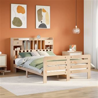 Cama com Estante sem Colchão vidaXL | 140x200 cm | pinho maciço - 1