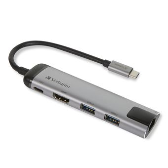 Verbatim USB-C Multiport-Hub, 2x USB 3.0, HDMI unterstützt bis zu 4K, Gigabit Ethernet
