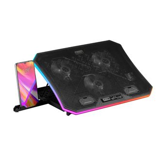 Ventoinha mars gaming mnbc6 argb notebook cooler & stand, 3x fan, phone holder, 19' size - 1