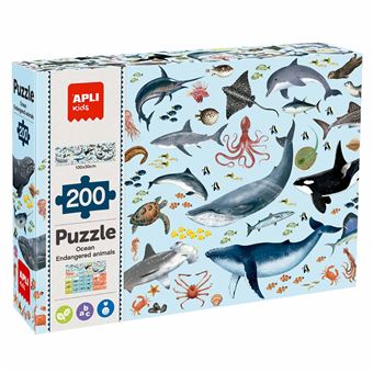 Puzzle Apli Kids Brilha no Escuro Animais Marinhos em Vias de Extinção | 200 Peças - 1
