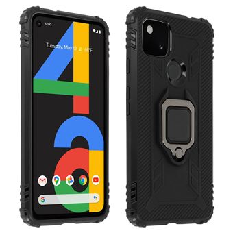 Capa Avizar para Google Pixel 4A Híbrida Antichoques Anel Metálico Suporte Vídeo Preto - 1