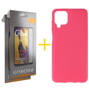 Pack skyhe 2 x Película de Vidro Temperado Full + Capa para Samsung Galaxy A12 5G Silicone Liso - Rosa - 1