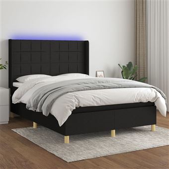 Cama box spring com colchão e LED vidaXL | 140x190 cm | tecido preto - 1