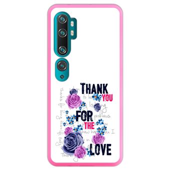Capa Hapdey para Xiaomi Mi Note 10 - Note 10 Pro - CC9 Pro | Silicone Flexível em TPU | Design Teste padrão floral, obrigado pelo amor - Rosa