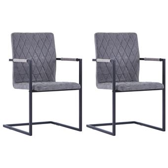 Cadeiras de Jantar vidaXL cantilever 2pcs couro artificial cinzento-escuro - 1