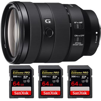 Objetiva Sony FE 24-105mm f/4 G OSS + 3 SanDisk 64GB Extreme PRO UHS-II SDXC 300 MB/s + PDF 15 técnicas para melhorar as suas fotografias - 1