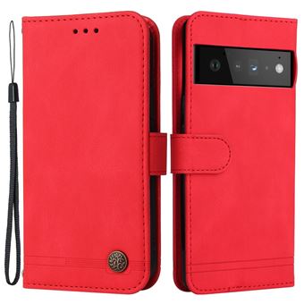 Capa PU + TPU padrão de árvore, decoração de botões com suporte e suporte de cartão, vermelho Magunivers para Google Pixel 6 Pro - 1