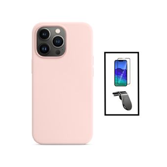 Kit Phonecare Película de Vidro Temperado 5D Full Cover + Capa Silicone Líquido + Suporte Magnético L Safe Driving Carro para Apple iPhone 14 - Rosa - 1
