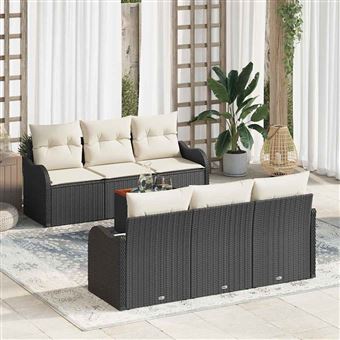 Conjunto de Sofá de Jardim vidaXL | 7 Peças | Preto Rattan Sintético - 1