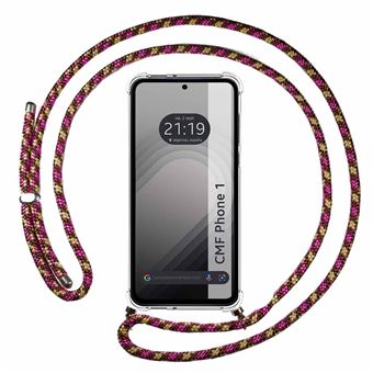 Capa suspensa TUMUNDOSMARTPHONE transparente para Nothing CMF Phone 1 com cabo rosa / dourado - 1