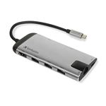Verbatim USB-C Multiport-Hub, 3x USB 3.0, HDMI unterstützt bis zu 4K, Gigabit Ethernet, Speicherkarten-Leseslot für SD/microSD Karten