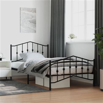 Estrutura de Cama com Cabeceira e Pés vidaXL | 100x200 cm | metal preto - 1