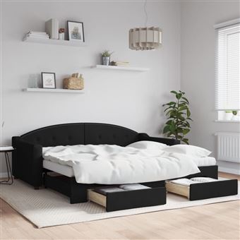 Sofá-cama com Gavetão e Gavetas vidaXL | 90x190 cm | tecido preto - 1