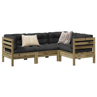 vidaXL 4 Peças | Conjunto sofás para jardim com almofadões pinho impregnado - 1