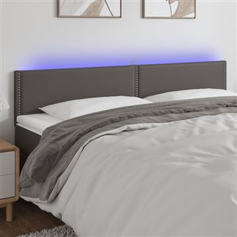 Cabeceira de cama vidaXL com LED 180x5x78/88cm couro artificial cinzento - 1