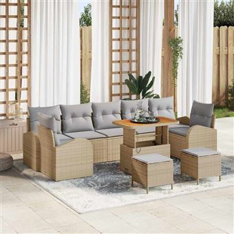 Conjunto de Sofá de Jardim vidaXL | 10 Peças | Bege Rattan Sintético - 1