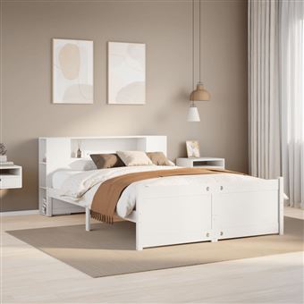 Cama com Estante sem Colchão vidaXL | 135x190 cm | pinho maciço branco - 1