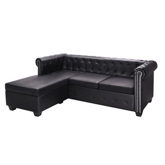 Sofá Chesterfield em Forma de L Vidaxl Couro Artificial Preto 200x140 cm - 1