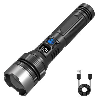 Lanterna CHRONUS | 150.000 lúmens | USB | recarregável | à prova d'água | 5 modos | display LCD | Preto - 1