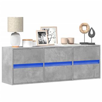 Móvel de parede para TV com luzes LED vidaXL | 130x31x45cm cinzento cimento - 1
