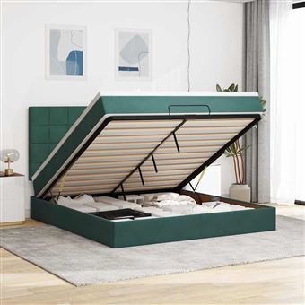 Estrutura de cama otomana com colchão vidaXL | verde escuro veludo - 1