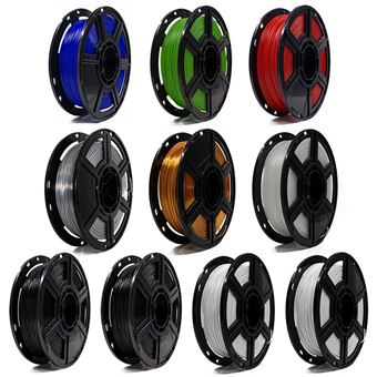 Conjunto 10 Pacotes de Filamento PLA Bresser | 1,75 mm | 5 kg - Prata + Cobre + 5 Cores - Pack de 10 - 1