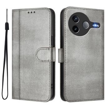 Capa FOXDOCK para Xiaomi POCO F7 Pro 5G | Estilo Vintage | TPU com Textura de Pele Antiderrapante | Compartimentos para Cartões e Suporte | Cinza - 1