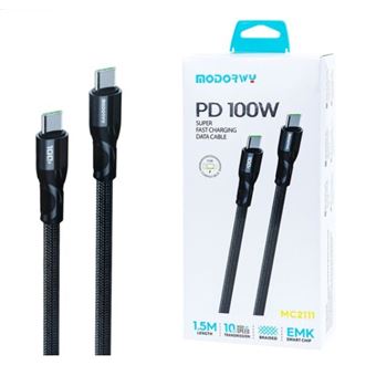 Cabo Carregamento Rápido MODORWY MC2111 | Type-C para Type-C | 1.5 m | PD 100W | PVC - Preto - 1