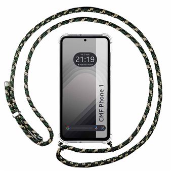 Capa suspensa TUMUNDOSMARTPHONE transparente para Nothing CMF Phone 1 com cabo verde / dourado - 1