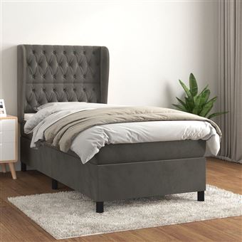 Cama com molas e colchão vidaXL | 80x200 cm | veludo cinza-escuro - 1