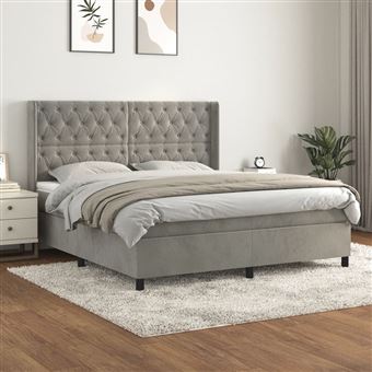 Cama com Molas e Colchão vidaXL | 160x200 cm | veludo cinzento-claro - 1
