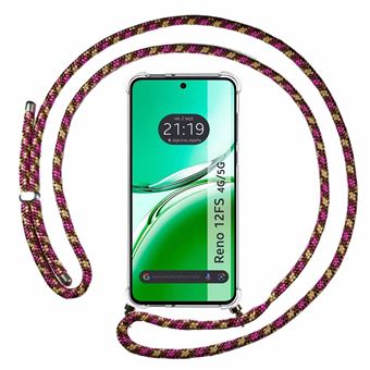 Capa suspensa TUMUNDOSMARTPHONE transparente para Oppo Reno 12FS 4G / 12 FS 5G com cabo rosa / dourado - 1