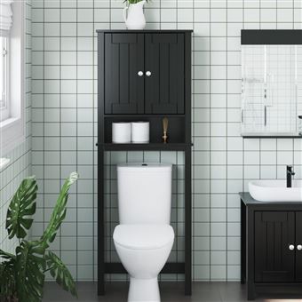 Móvel de sanita vidaXL BERG | 60x27x164,5 cm | madeira maciça preto - 1