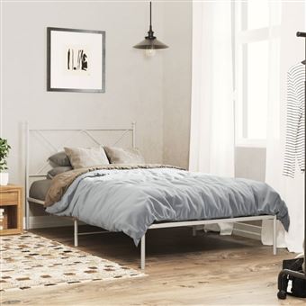 Estrutura de cama em metal com cabeceira vidaXL | 107x203 cm | branco - 1