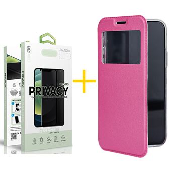 Pack 1 x Película de Vidro Temperado Anti-Spy + Capa skyhe  Apple iPhone 15 Pro Max Gandy Flip - Cover Rosa - 1