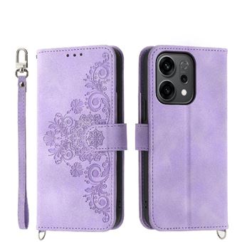 Capa ZURSANA para OPPP Reno 14F 5G | Pele com Fecho de Encaixe para Colar + Cordão em Pele | Roxo - 1