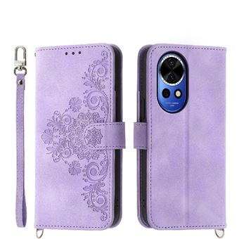Capa ZURSANA para Huawei Nova 12 | Pele com Fecho de Encaixe para Colar + Cordão em Pele | Roxo - 1