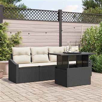 Conjunto de Sofá de Jardim vidaXL | 5 Peças | Preto Rattan Sintético - 1
