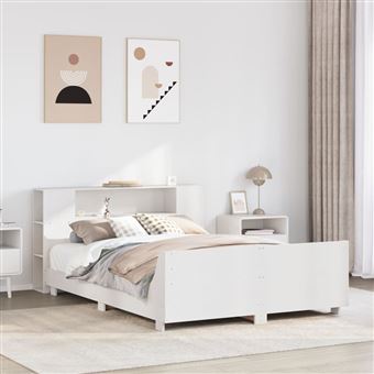 Cama sem Colchão vidaXL | 140x190 cm | madeira de pinho maciça branco - 1